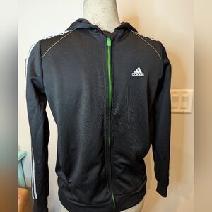 Adidas 3 Stripes Jacket  Black & Green with silver. Full Zip Youth Size L
